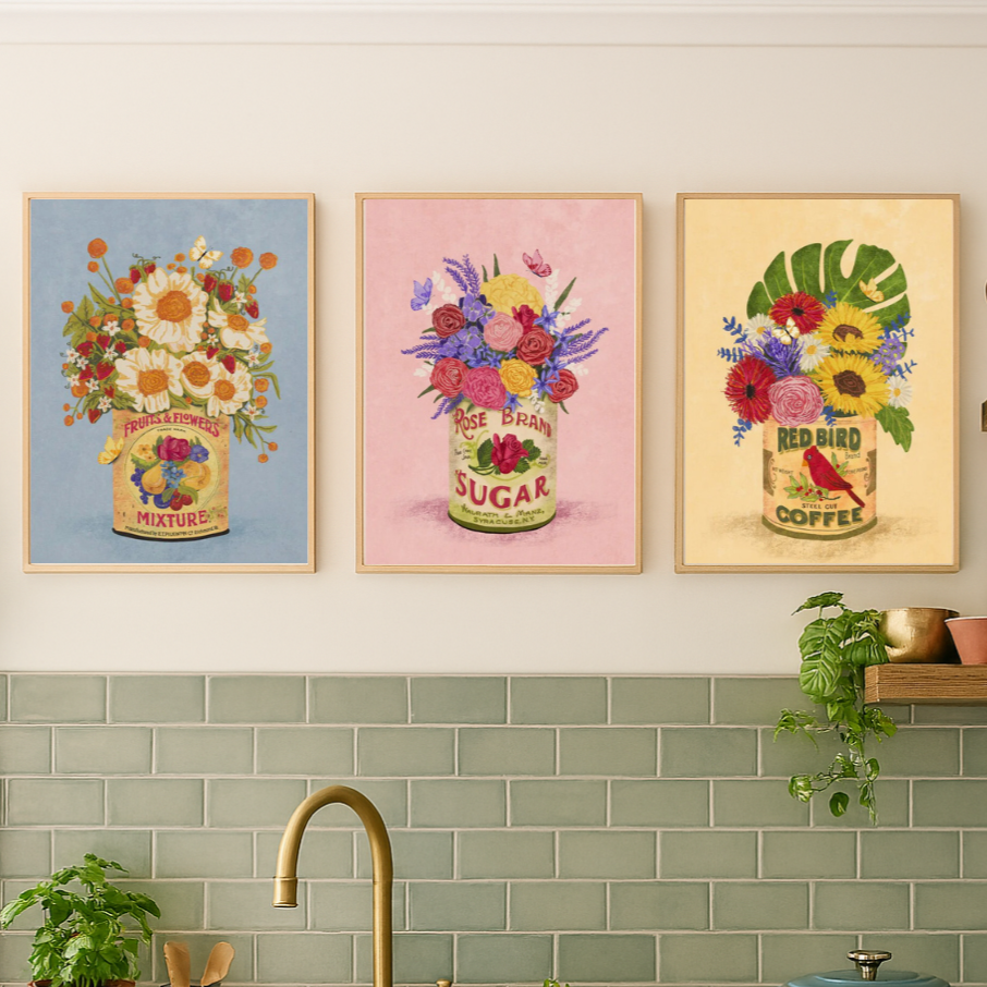 Set de cuadros "Flowers In a Vintage Can"