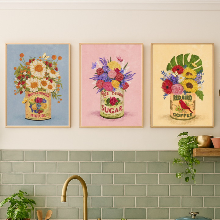 Set de cuadros "Flowers In a Vintage Can"