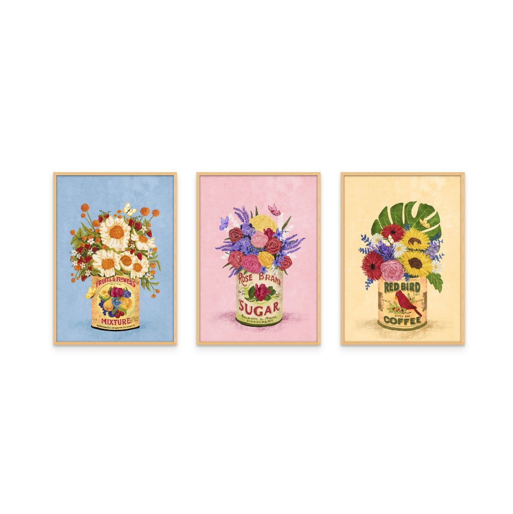 Set de cuadros "Flowers In a Vintage Can"