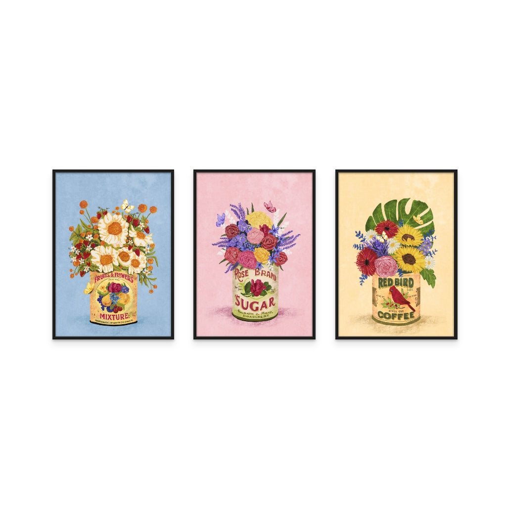 Set de cuadros "Flowers In a Vintage Can"
