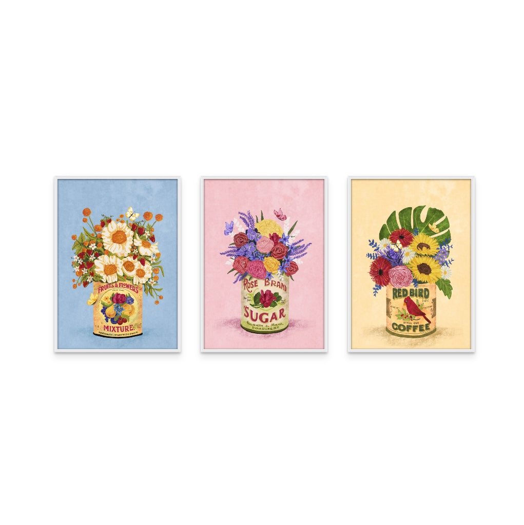 Set de cuadros "Flowers In a Vintage Can"