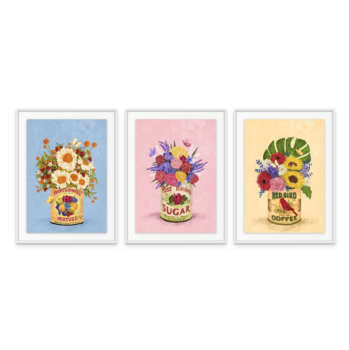 Set de cuadros "Flowers In a Vintage Can"