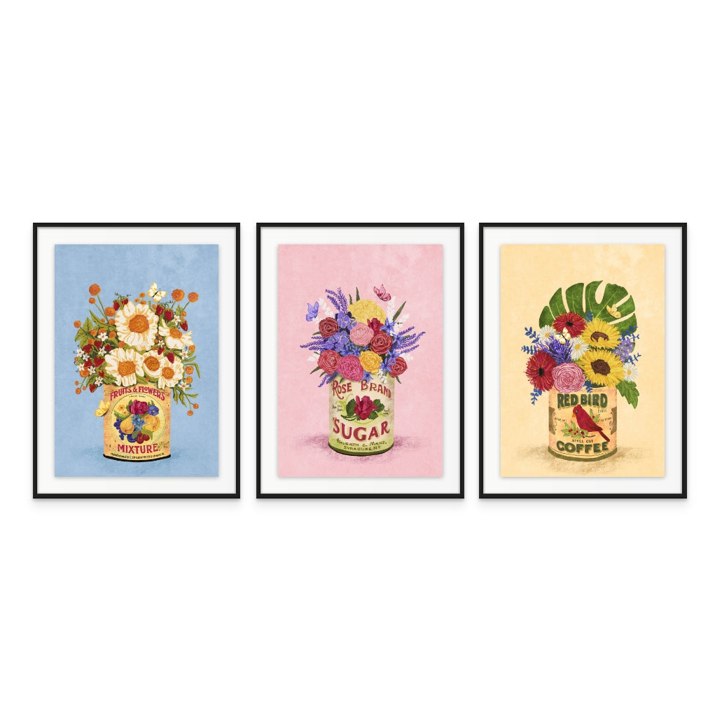 Set de cuadros "Flowers In a Vintage Can"