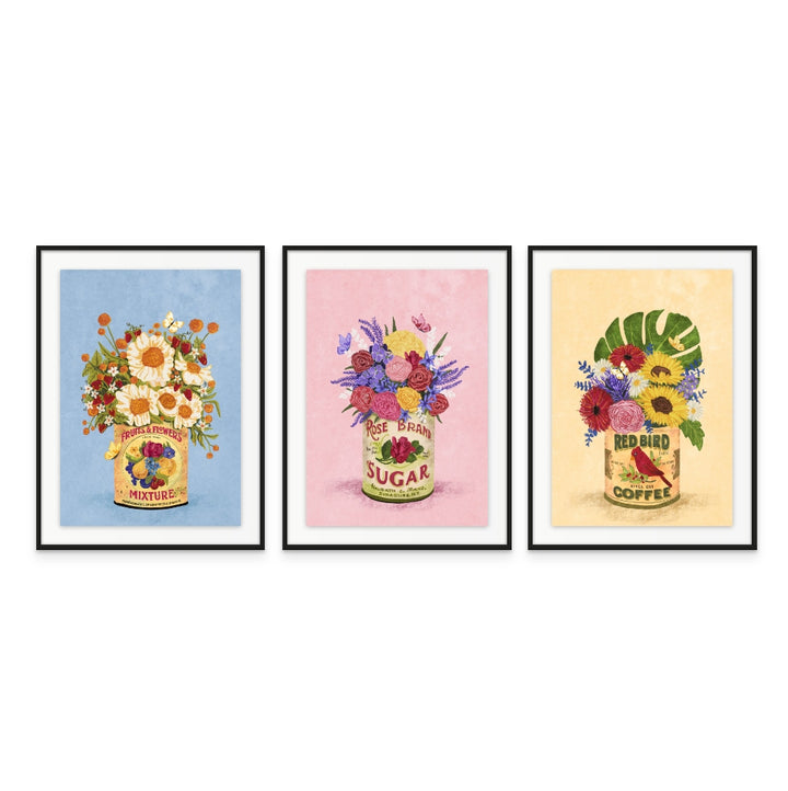 Set de cuadros "Flowers In a Vintage Can"