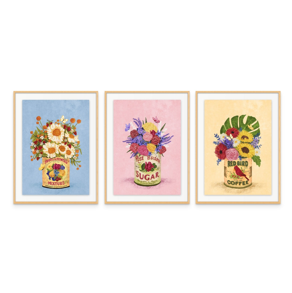 Set de cuadros "Flowers In a Vintage Can"