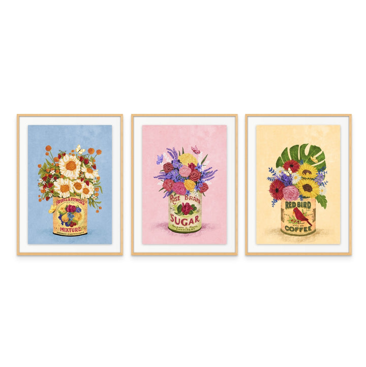 Set de cuadros "Flowers In a Vintage Can"