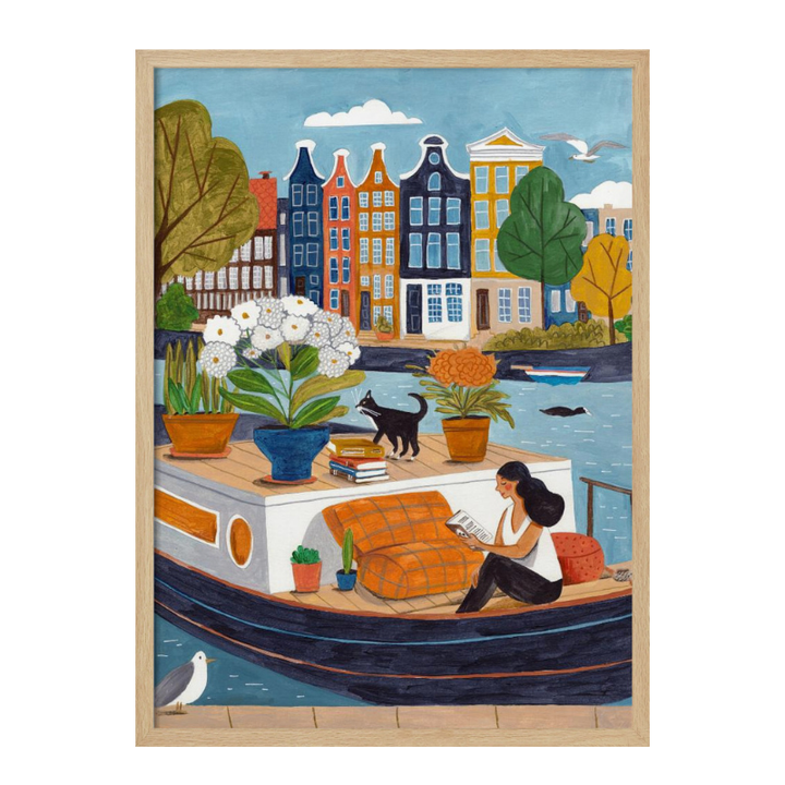 Cuadro "Amsterdam city life on a boat"