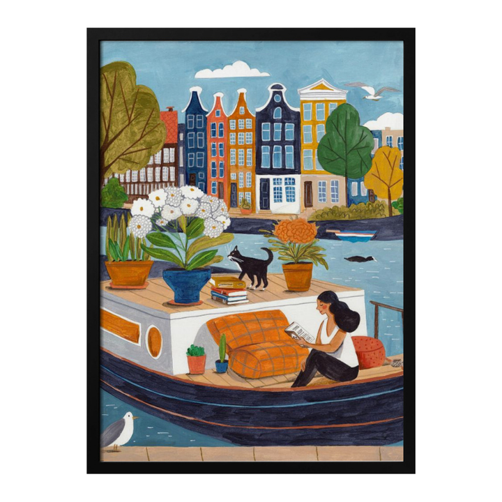 Cuadro "Amsterdam city life on a boat"