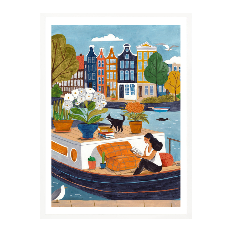 Cuadro "Amsterdam city life on a boat"