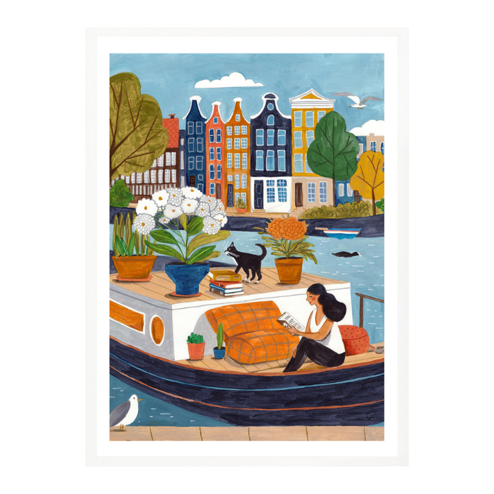 Cuadro "Amsterdam city life on a boat"