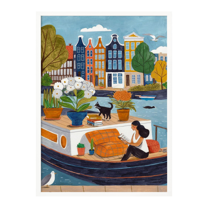 Cuadro "Amsterdam city life on a boat"