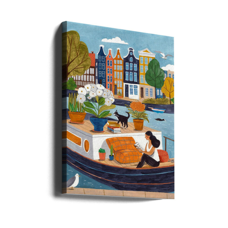 Cuadro "Amsterdam city life on a boat"