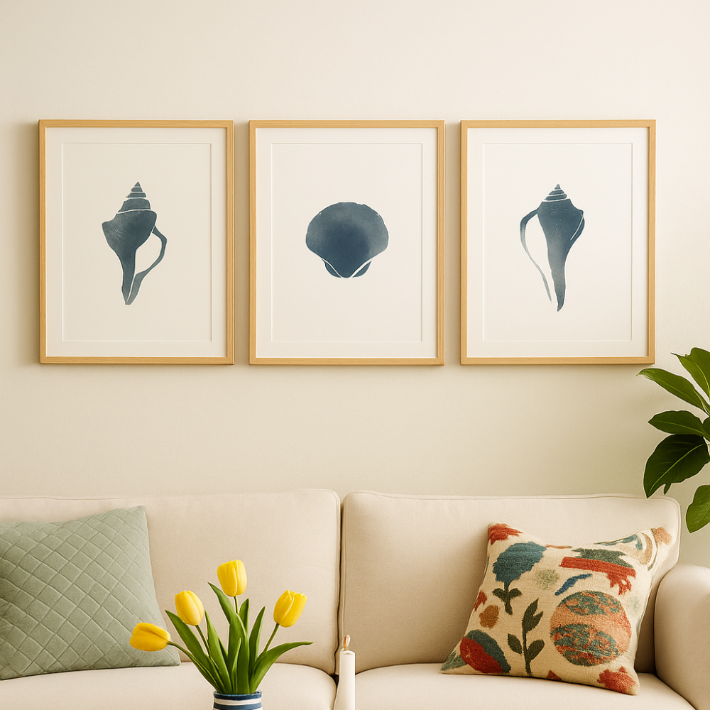 Set de cuadros "Blue Seashell"