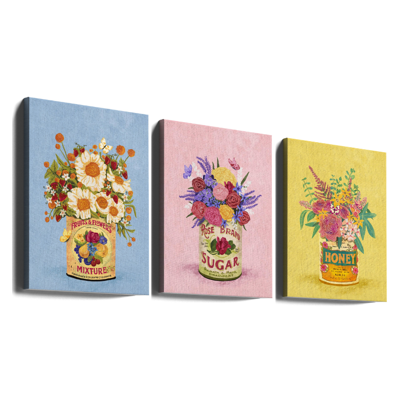 Set de cuadros "Flowers In a Vintage Can"