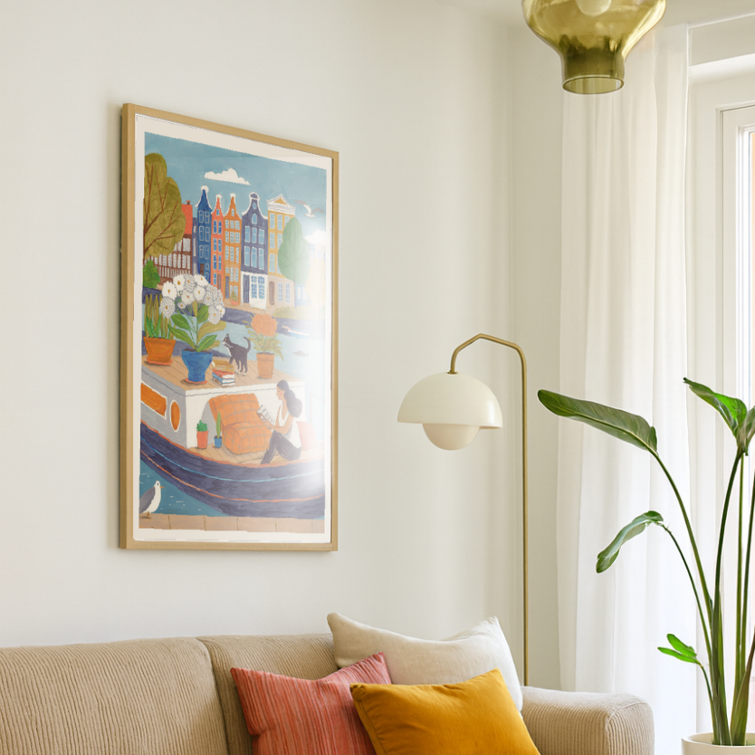Cuadro "Amsterdam city life on a boat"