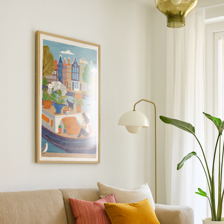 Cuadro "Amsterdam city life on a boat"