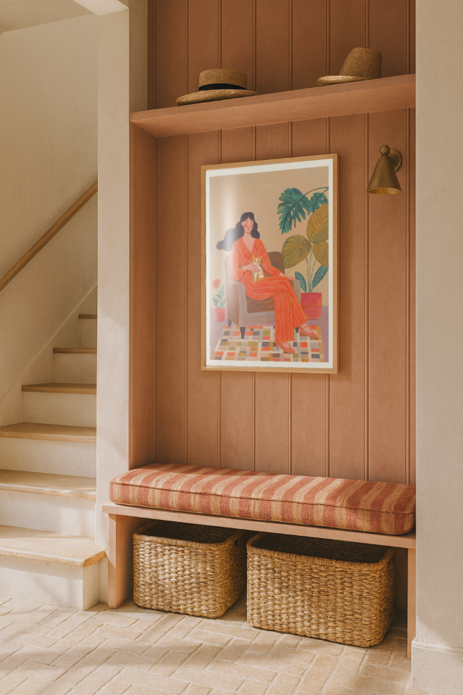 Cuadro "Woman with cat in living room"