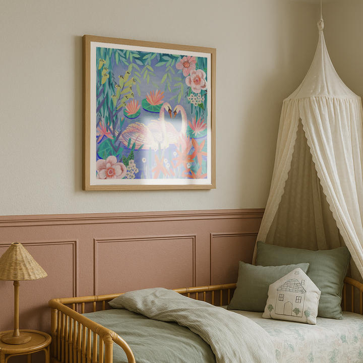 Cuadro "Swans swimming in the pound"