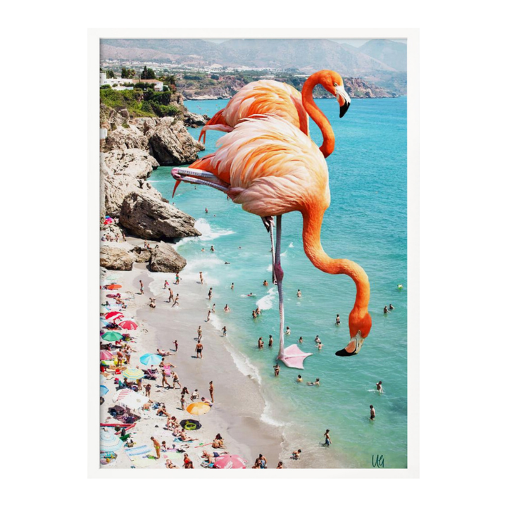 Flamingos On the Beach Art Print