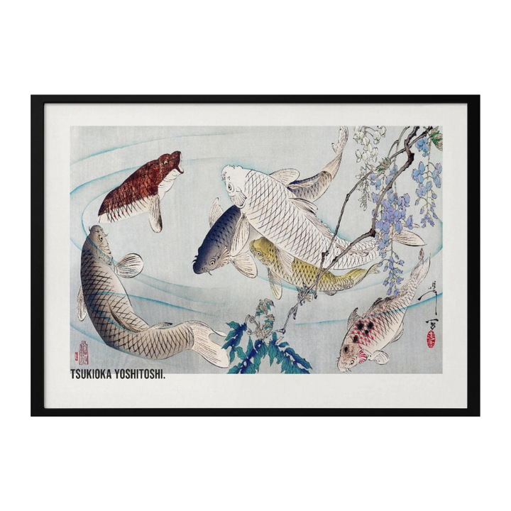 Cuadro "Six Carp Swimming Beneath Wisteria (1889)"