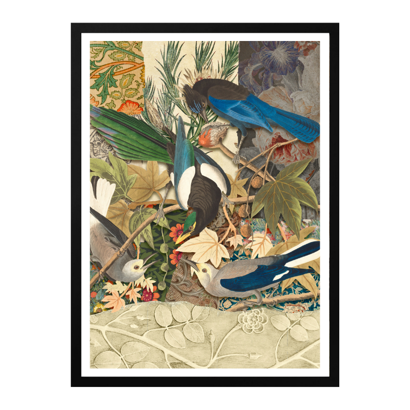 Cuadro "Vintage Botanical Bird Collage"
