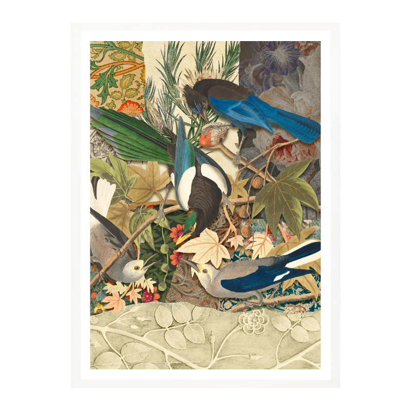 Cuadro "Vintage Botanical Bird Collage"