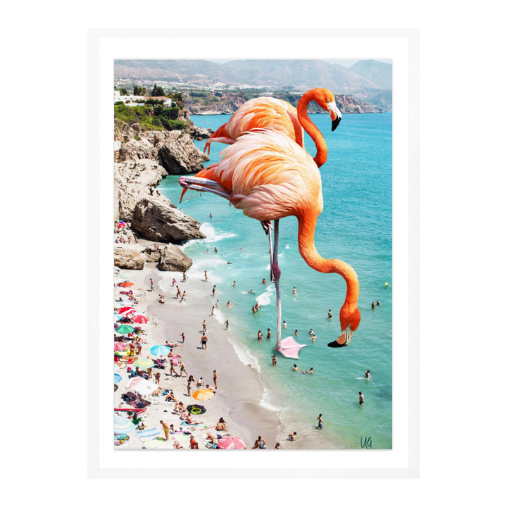 Flamingos On the Beach Art Print