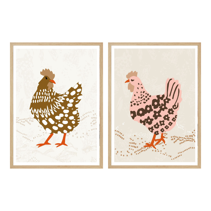 Set de cuadros "Hens on the grass"