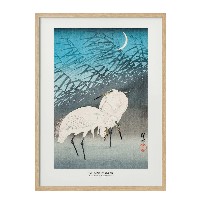 Cuadro "Egrets and Reeds In Moonlight (1926) Boarder"