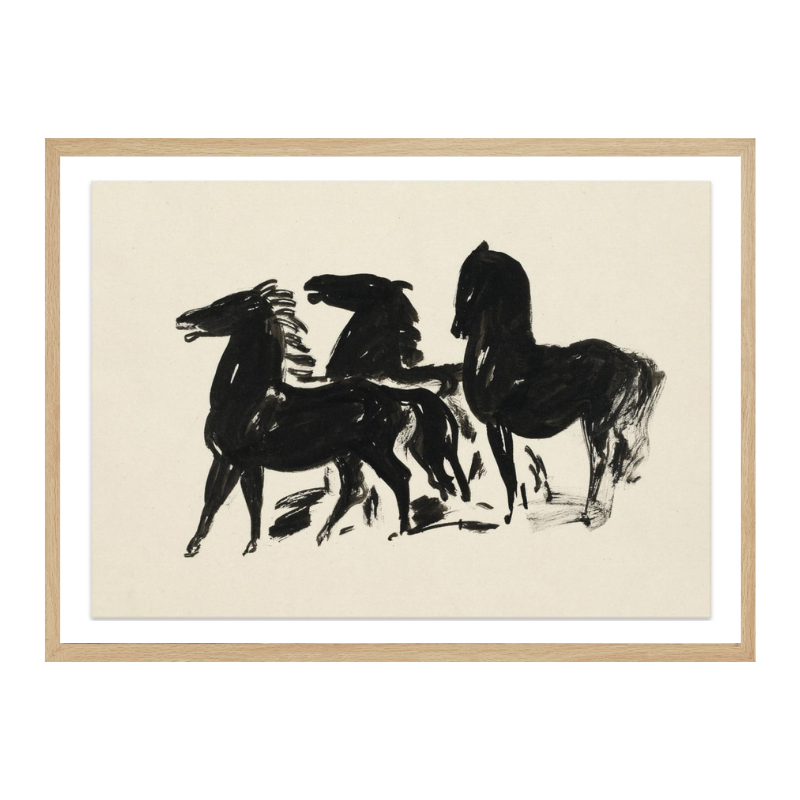 Cuadro "Drie Zwarte Paarden Staand Naar Links Kijkend"