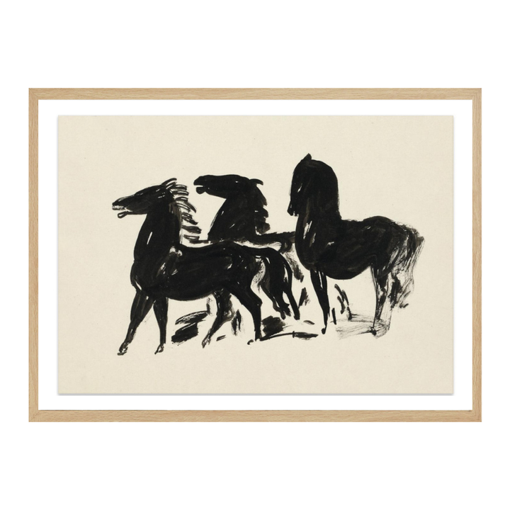 Cuadro "Drie Zwarte Paarden Staand Naar Links Kijkend"