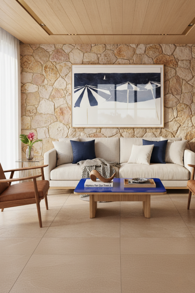 Cuadro "Blue Umbrellas and Sailboat"