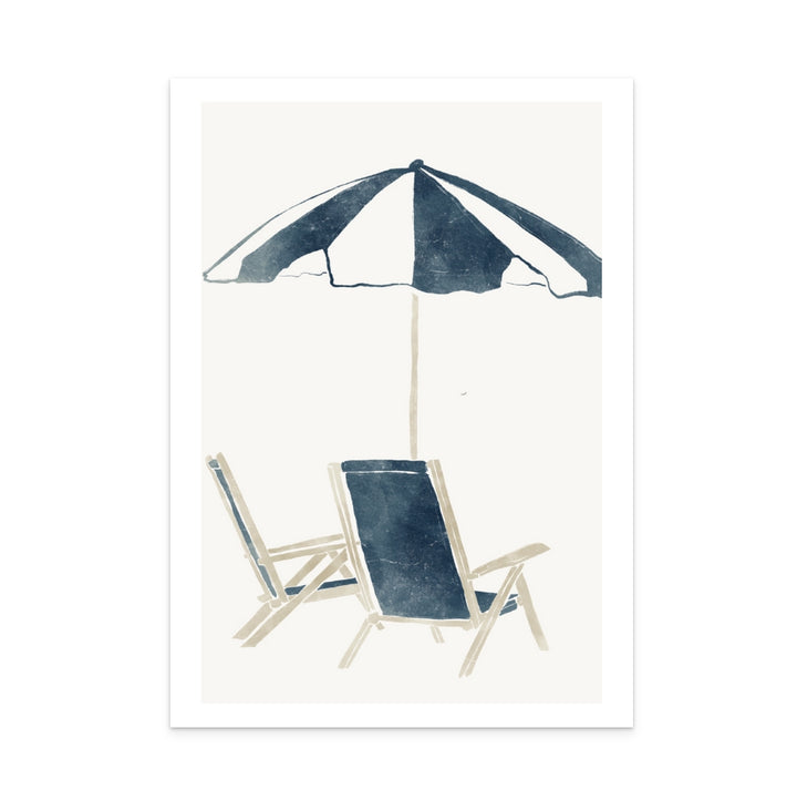 Blue Umbrellas and Chairs Art Print