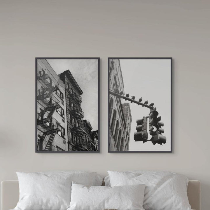 Set "New York City Fire Escapes 05" + "New York City Doves" Art Prints