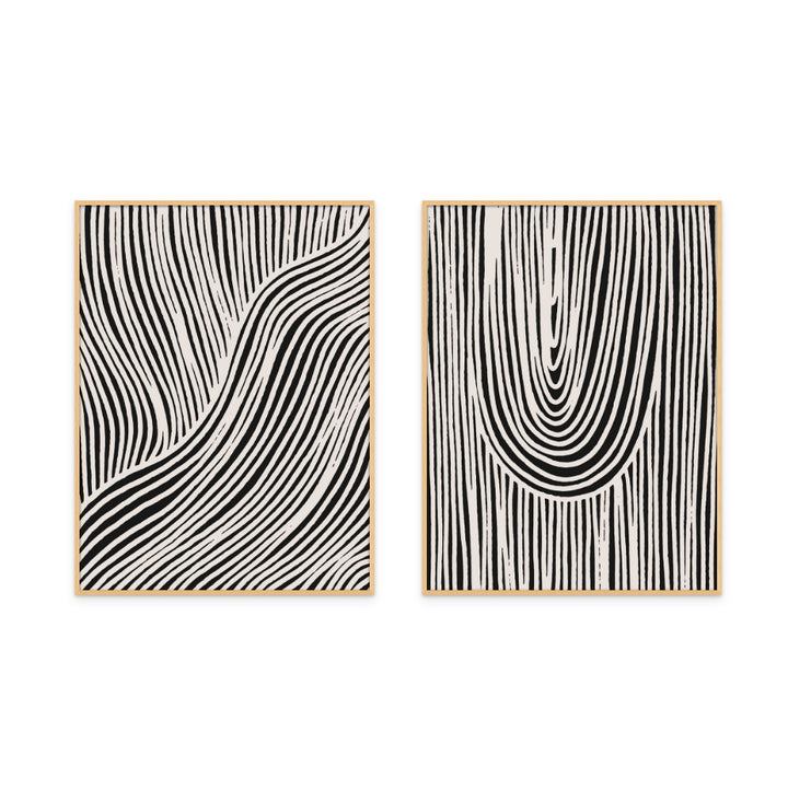 Set "Beige Wave Pattern" + "Hanging Stripes" Art Prints