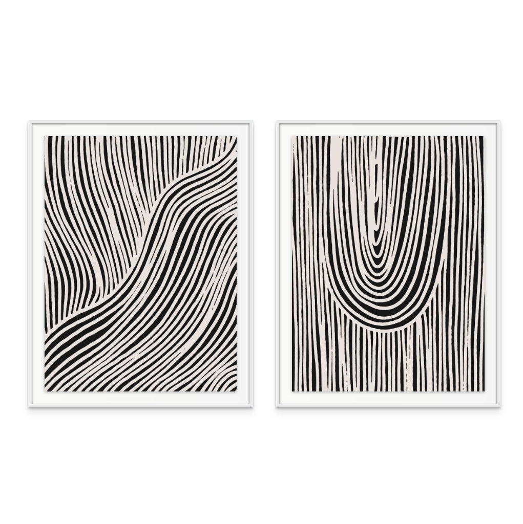 Set "Beige Wave Pattern" + "Hanging Stripes" Art Prints