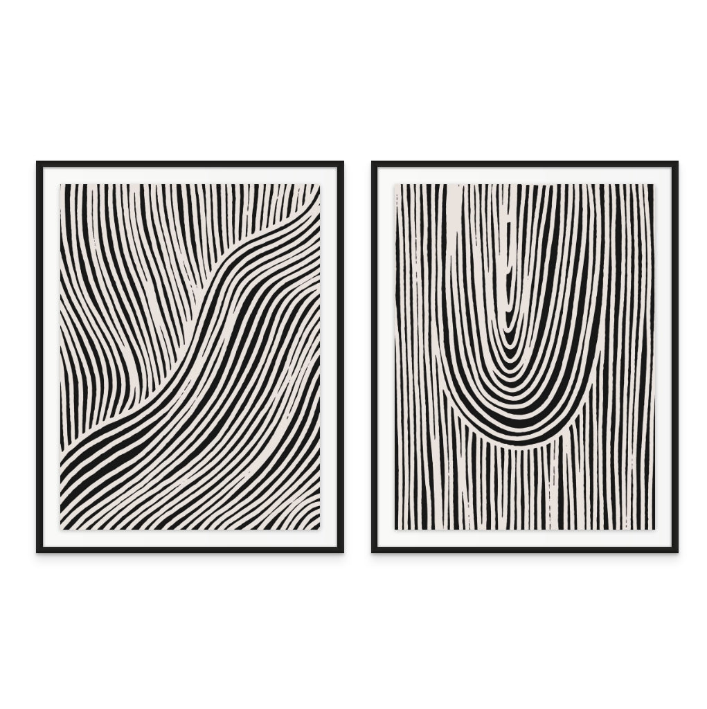 Set "Beige Wave Pattern" + "Hanging Stripes" Art Prints