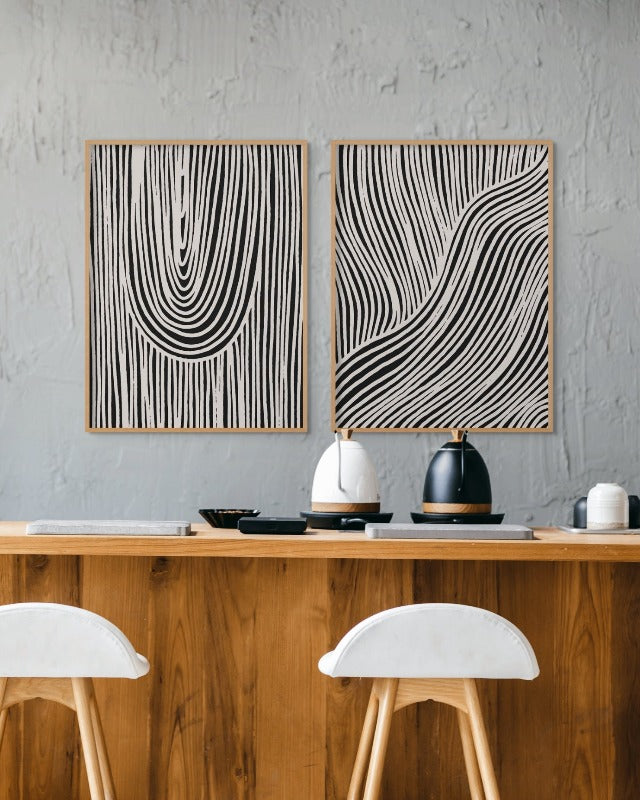 Set "Beige Wave Pattern" + "Hanging Stripes" Art Prints