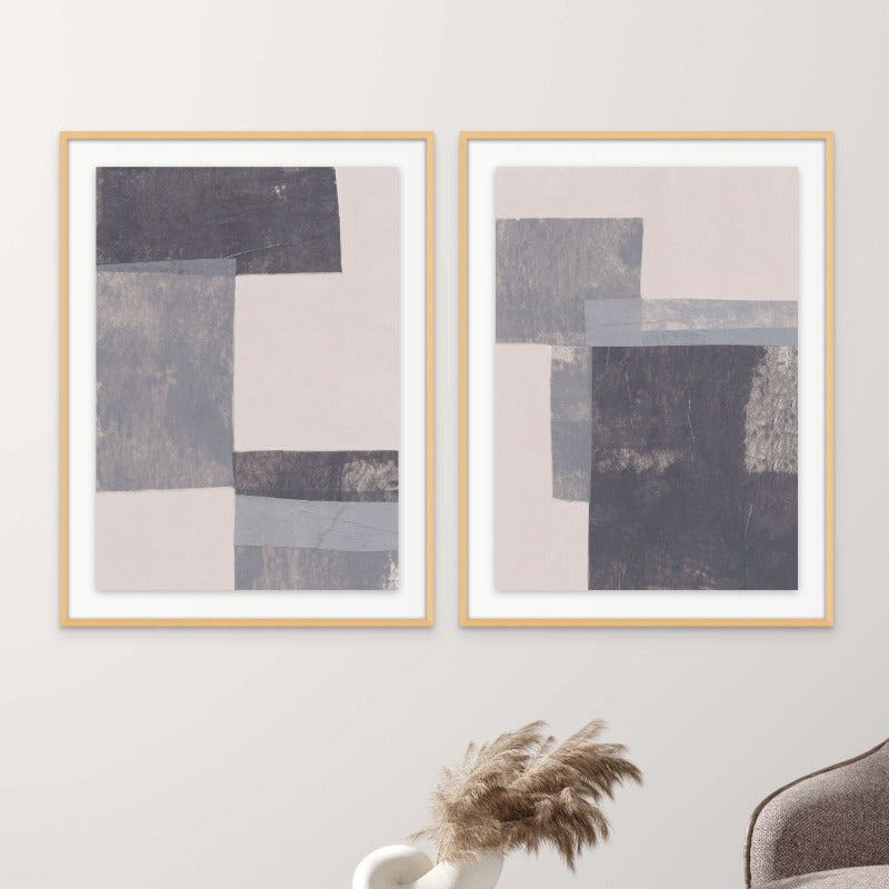 Set "Gray Blocks #1" + "Gray Blocks #2" Art Prints