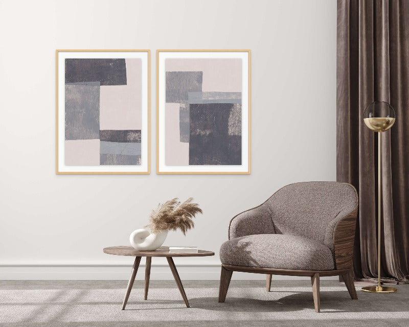 Set "Gray Blocks #1" + "Gray Blocks #2" Art Prints