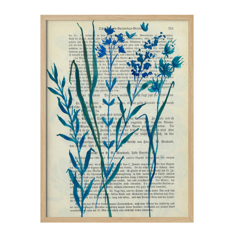 Cuadro "Denim blue sketch with wild grasses"
