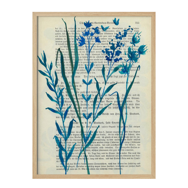 Cuadro "Denim blue sketch with wild grasses"