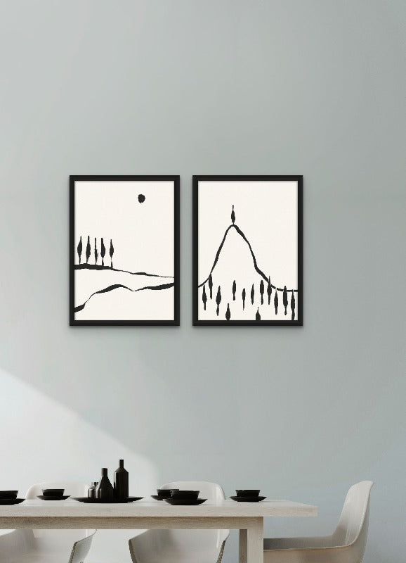 Set "Minimal Line Landscape #1" + "Minimal Line Landscape #2" Art Prints