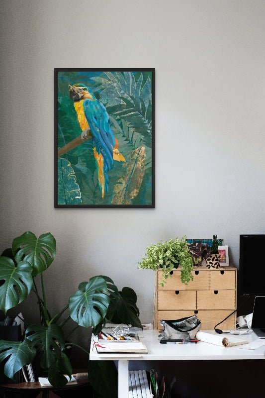 Blue parrot in the rainforest Art Print
