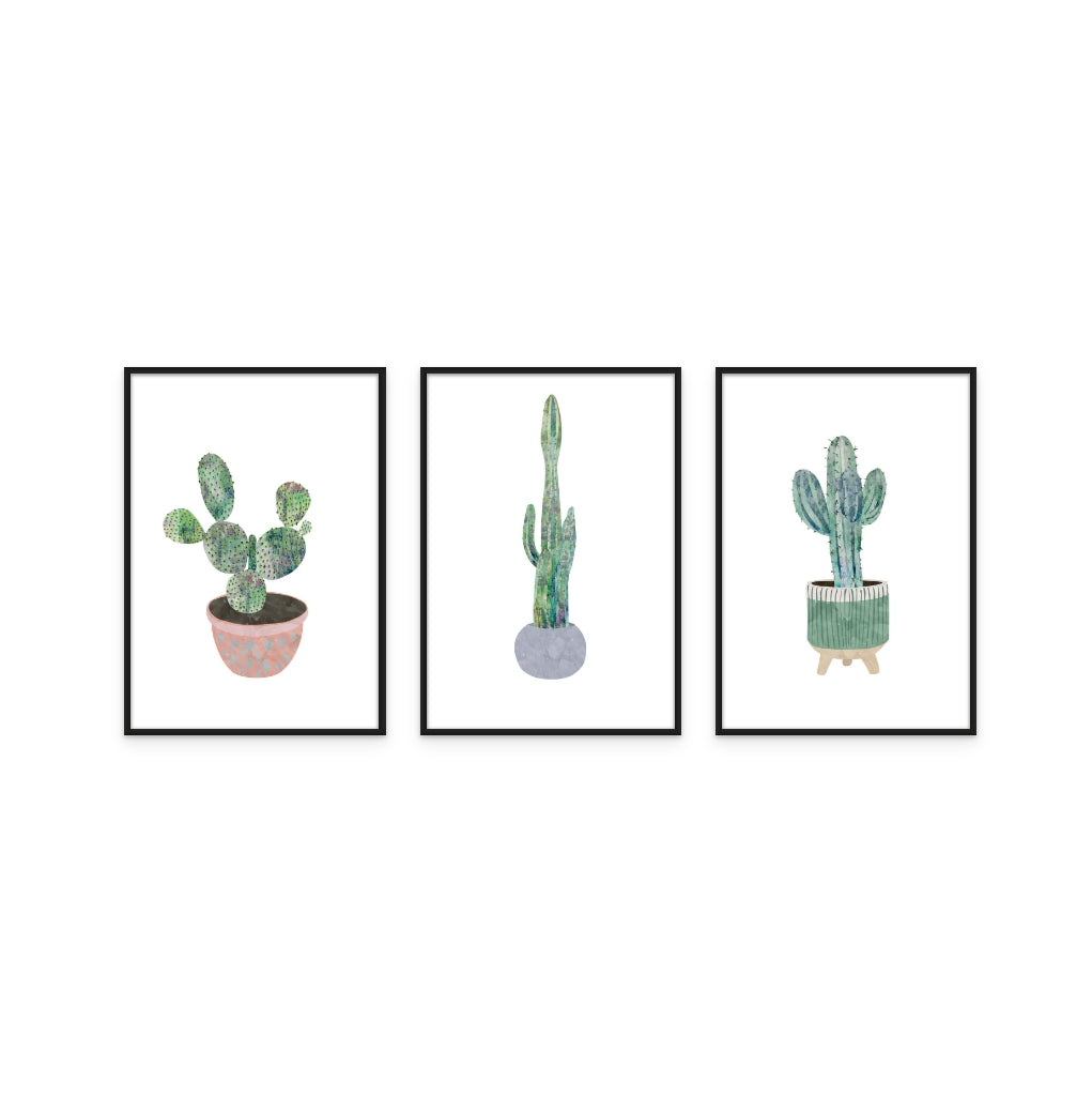 Set of "Boho scandi cactus 1" + "Boho scandi cactus 2" + "Boho scandi cactus 3" Art Prints