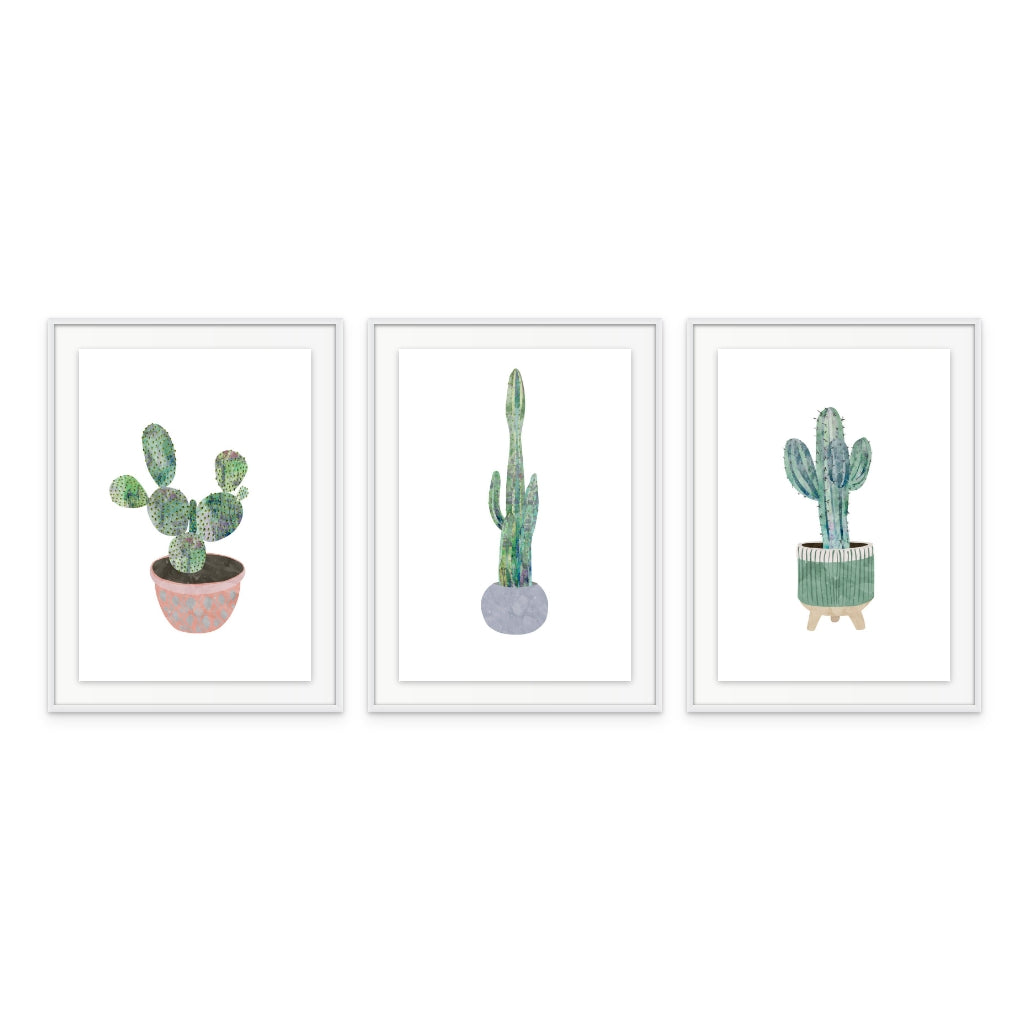 Set de "Boho scandi cactus 1" + "Boho scandi cactus 2" + "Boho scandi cactus 3" Art Prints