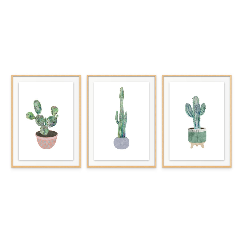 Set de "Boho scandi cactus 1" + "Boho scandi cactus 2" + "Boho scandi cactus 3" Art Prints