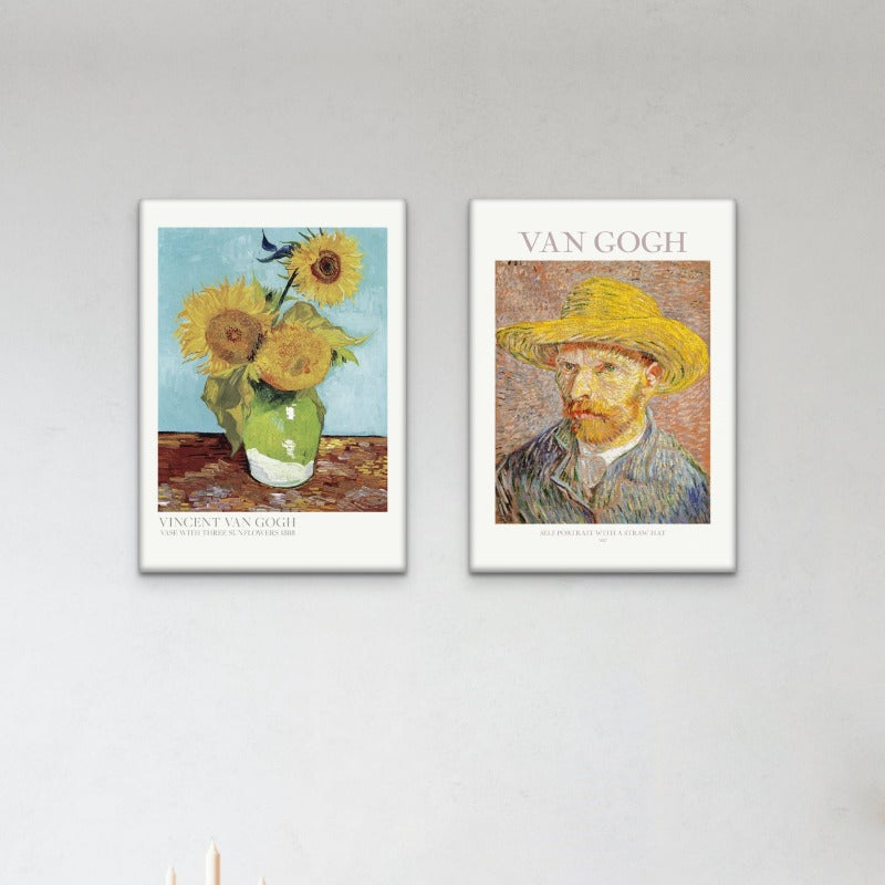 Set "Self Portrait With Straw Hat" + "Vase With Three Sunflowers" Art Prints