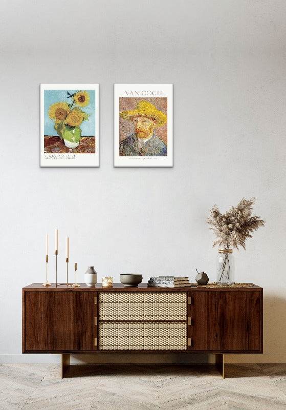 Set "Self Portrait With Straw Hat" + "Vase With Three Sunflowers" Art Prints