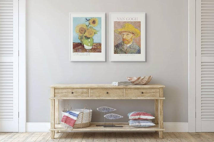 Set "Self Portrait With Straw Hat" + "Vase With Three Sunflowers" Art Prints